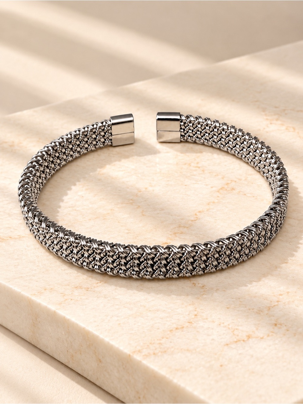 Classic Stainless Steel Woven Cuff Bracelet - Women Jewelry size 7 and up